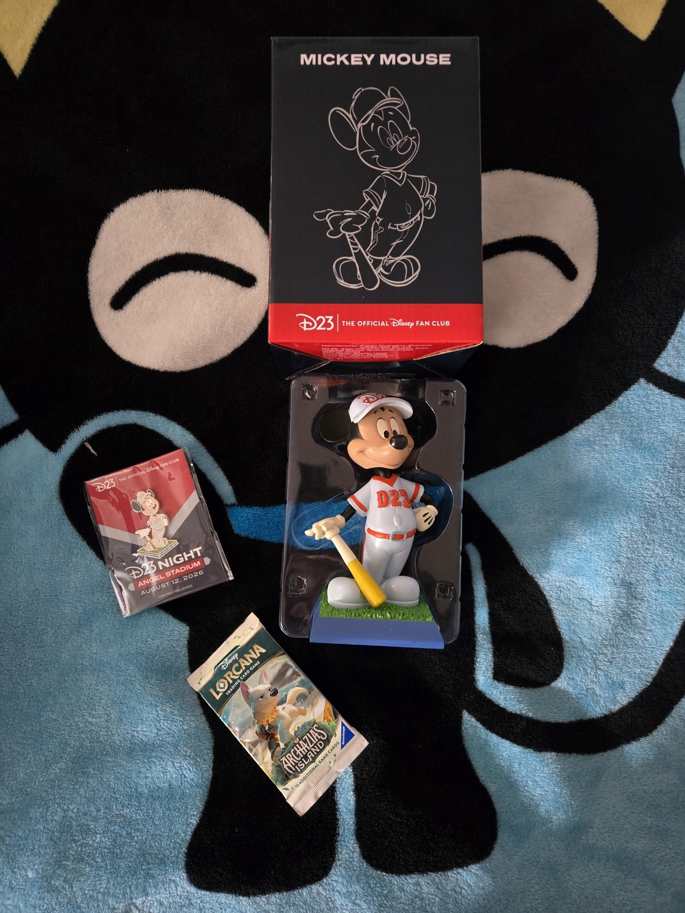 Disney D23 Mickey Mouse Bobblehead Mickey Mouse Pin Lorcana Trading Cards